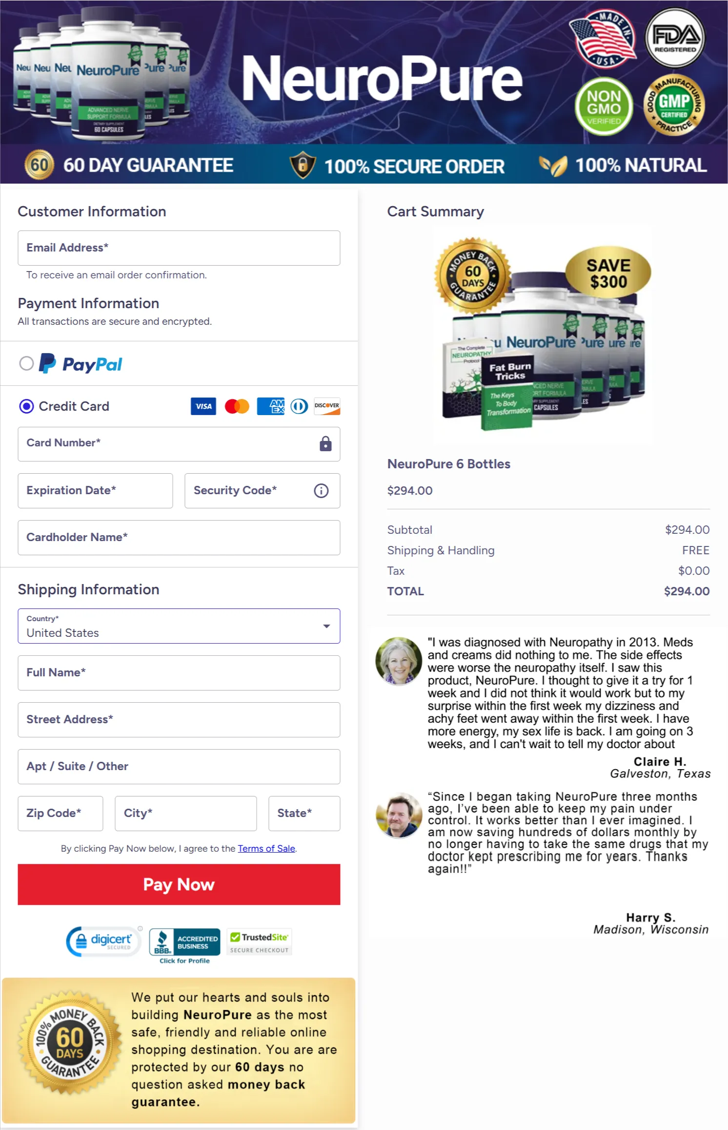 NeuroPure checkout page